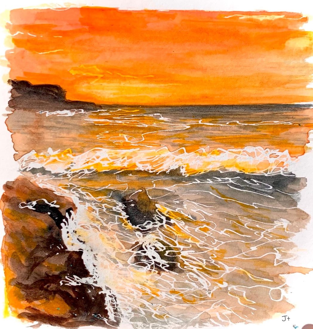 Aquarelle Golden hour par Joséphine, 12x12 cm, 2025